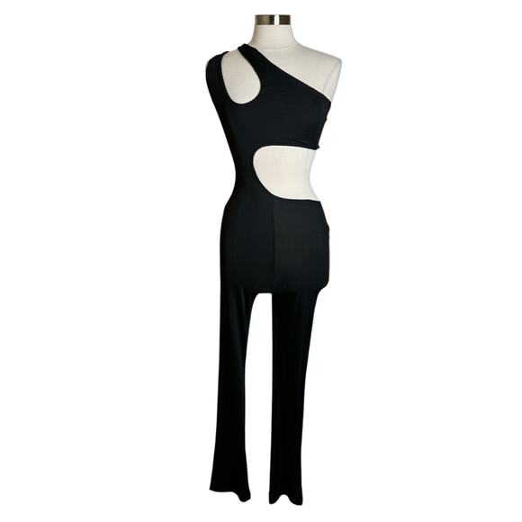 Adika Black One Shoulder Asymmetrical Cut Out Jumpsuit Women’s Size Medium New - Picture 1 of 11